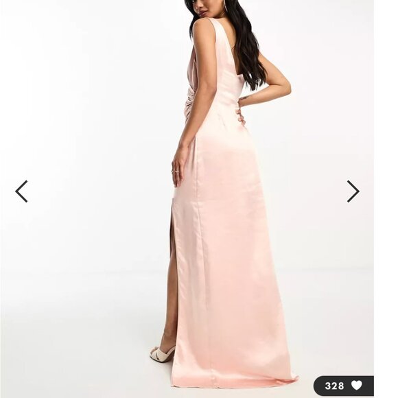 Pretty Lavish Bridesmaid Esmee wrap satin maxi dress in blush - Picture 2 of 7